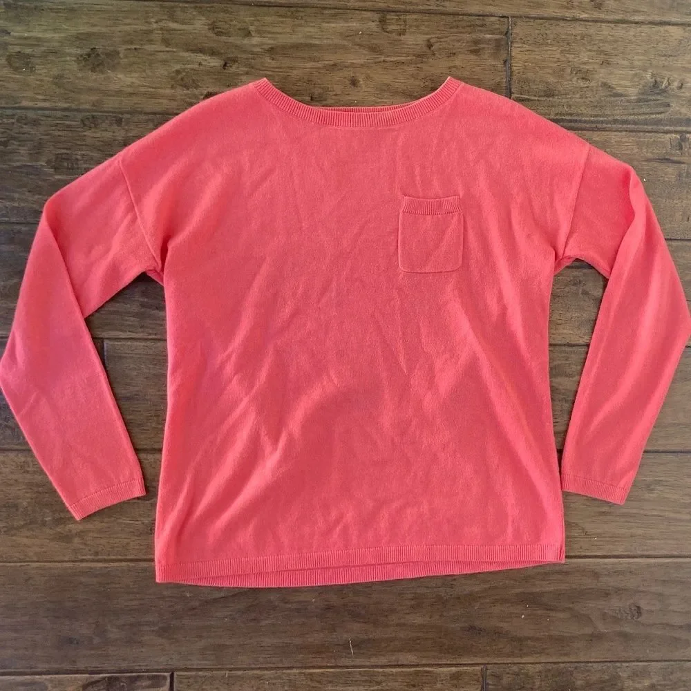 Talbots Women's Medium Coral Pink Crew Neck Sweater Cotton Wool Cashmere